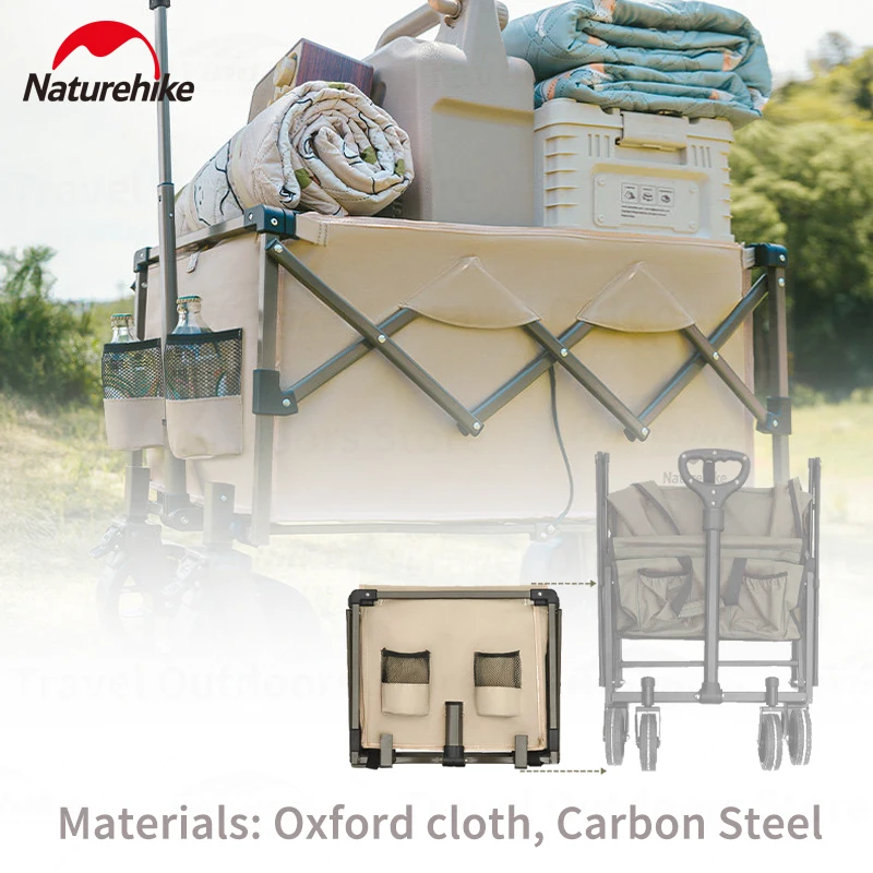 Naturehike 2025 New Camping Trolley 50L/70L/100 Large Capacity Carbon Steel High Load-bearing Outdoor Travel Handcart with Brake