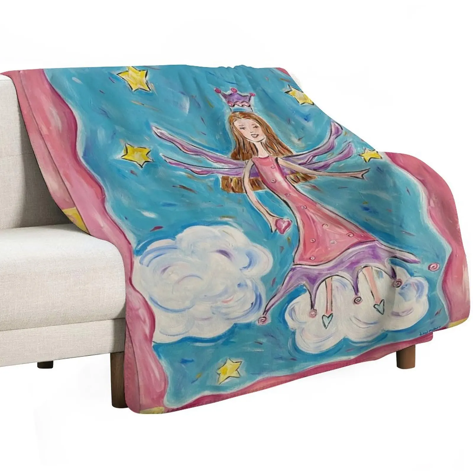 Whimsical Angel Watching Over You Throw Blanket for babies Beach Blankets For Sofas Furrys Flannel Fabric Furry Blankets