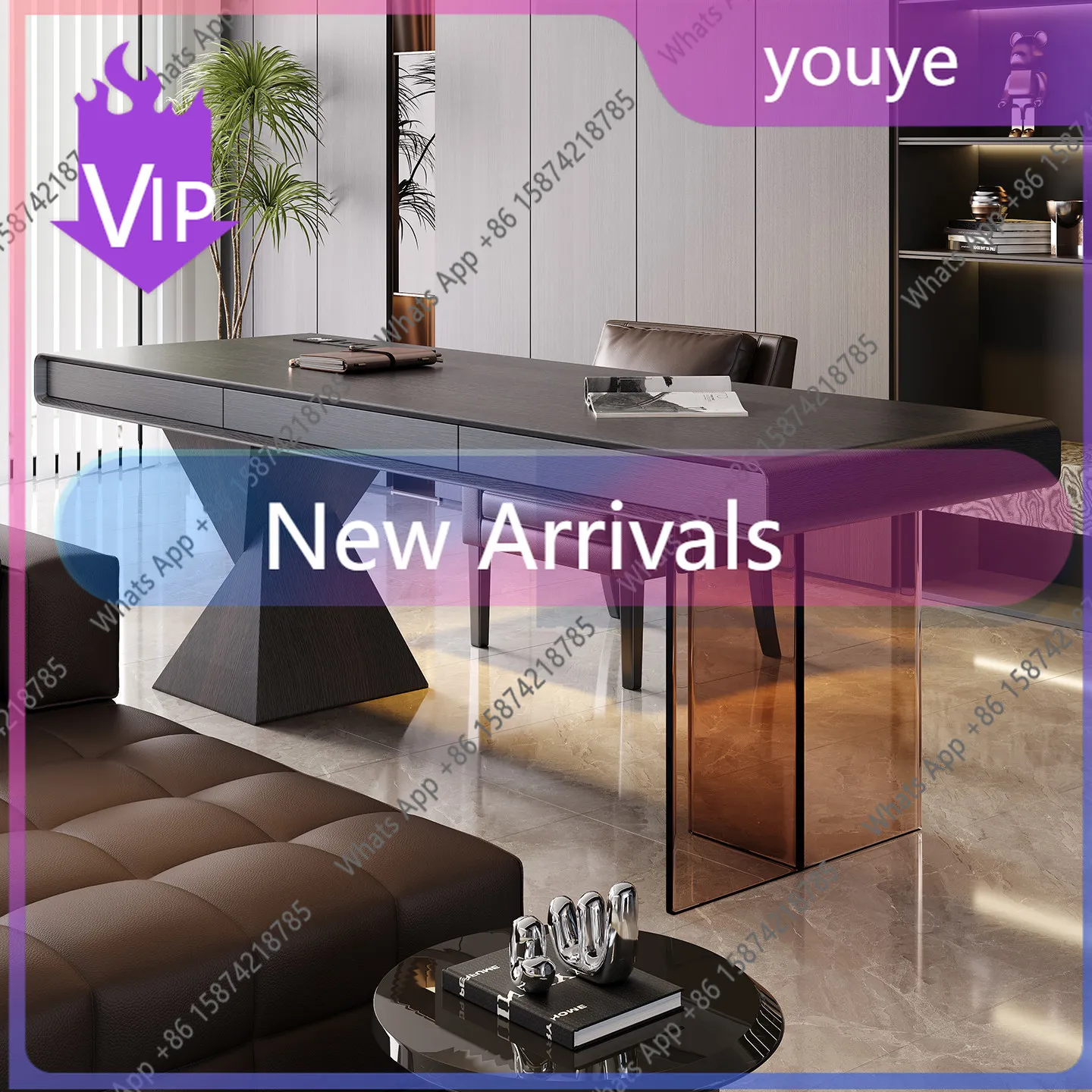 V-Italian minimalist light luxury solid wood desk home designer style high-end fashion
