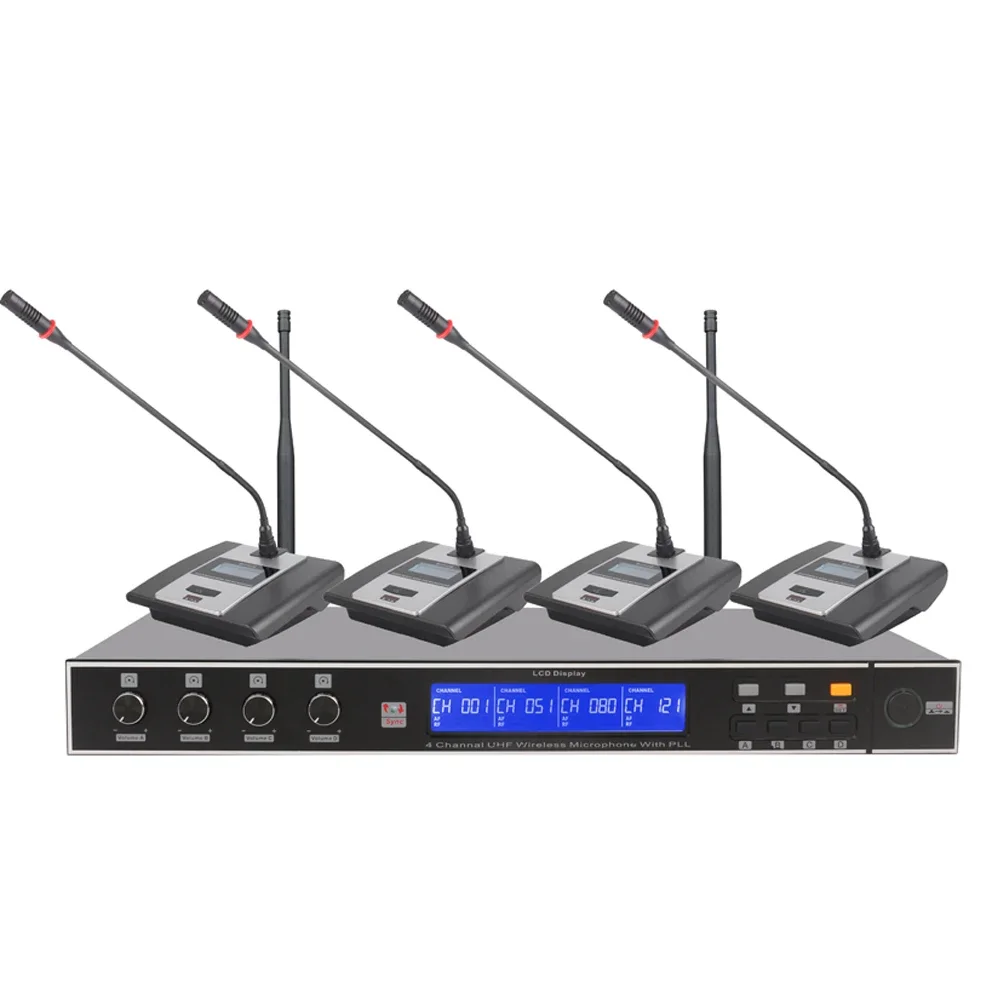 

Wireless Uhf 4 Channel Mic For Meeting Room Press Conference Microphone System