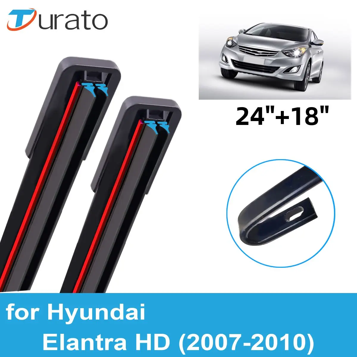 2PCS Car Wiper Blades for 2007-2010 Hyundai Elantra HD Front Windscreen Windshield Double Rubber Car Accessories 2008 2009 2010