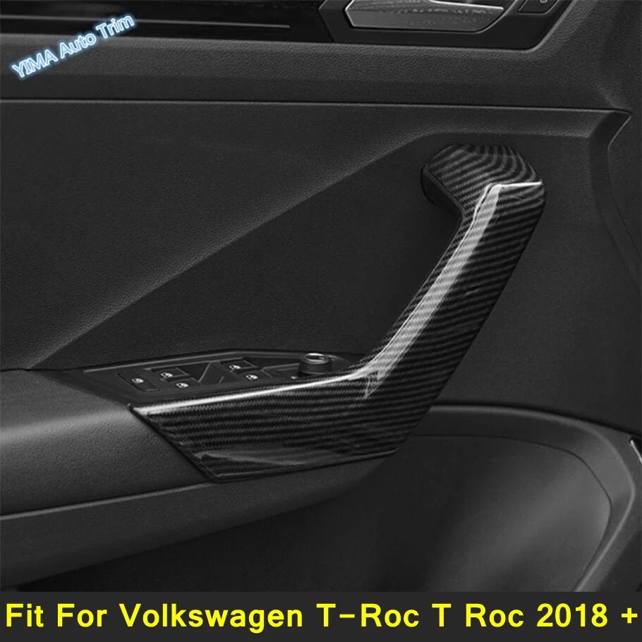 Car Inner Door Armrest Pull Strip Cover Trim Fit For Volkswagen T-Roc T Roc 2018 - 2022 Matte Carbon Fiber Interior Accessories