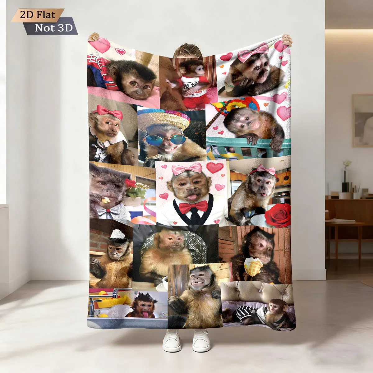 1pc Funny Monkey Print 230 Flannel Blanket With Multiple Sizes, Soft And Comfortable Nap And Leisure Blanket