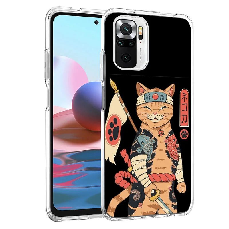 Ramen Sushi Samurai Tattoo Cat Phone Case For Xiaomi Redmi 12 12C 10 10C 10A 9 9A 9C 9T 8 8A 7 7A 6 Pro 6A K70 K60 K40 K20 S2 Pr