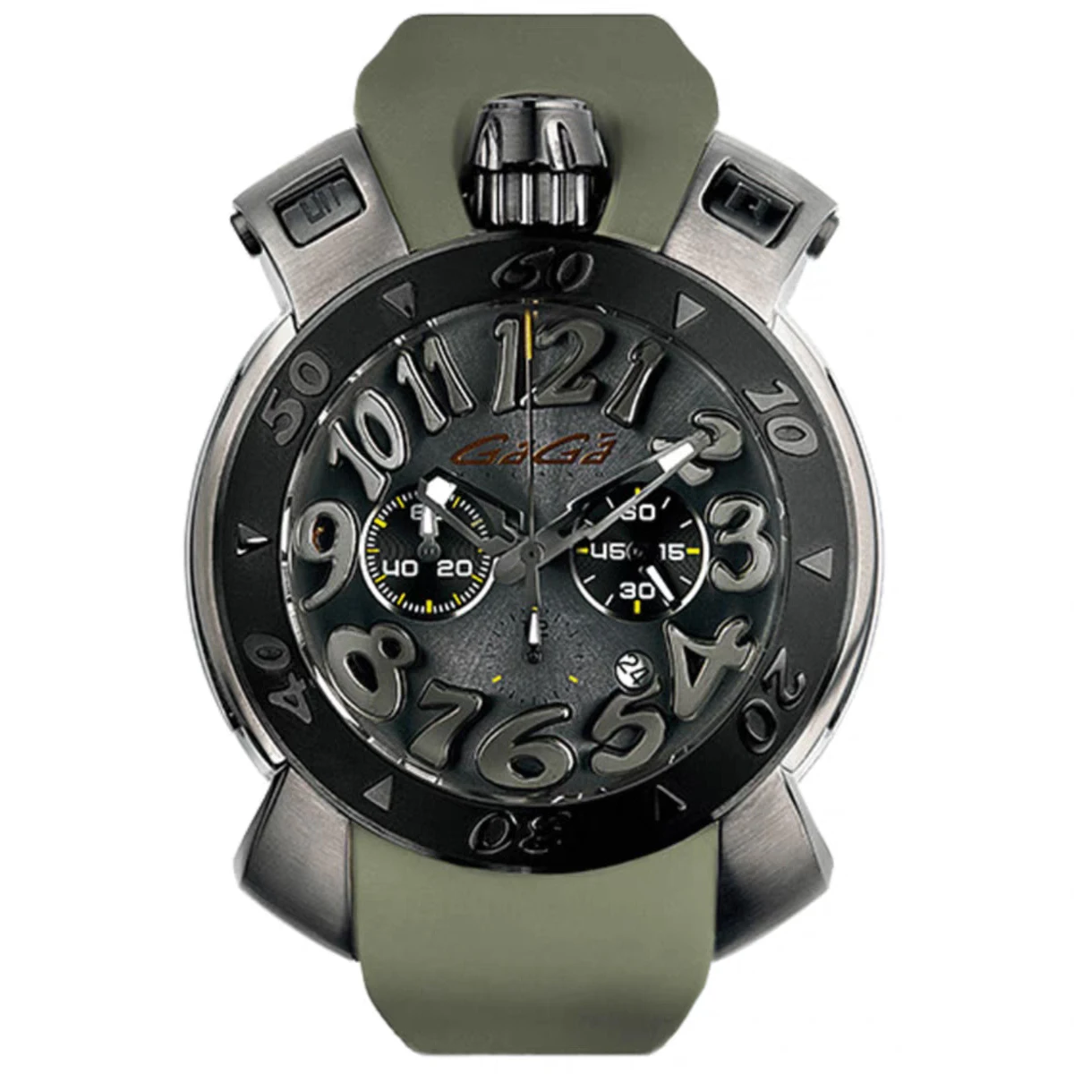 Reef Tiger Men Chronograph Watch 48mm Military Quartz Wristwatch 50M Waterproof Luminous Sapphire Mirror Button Protect