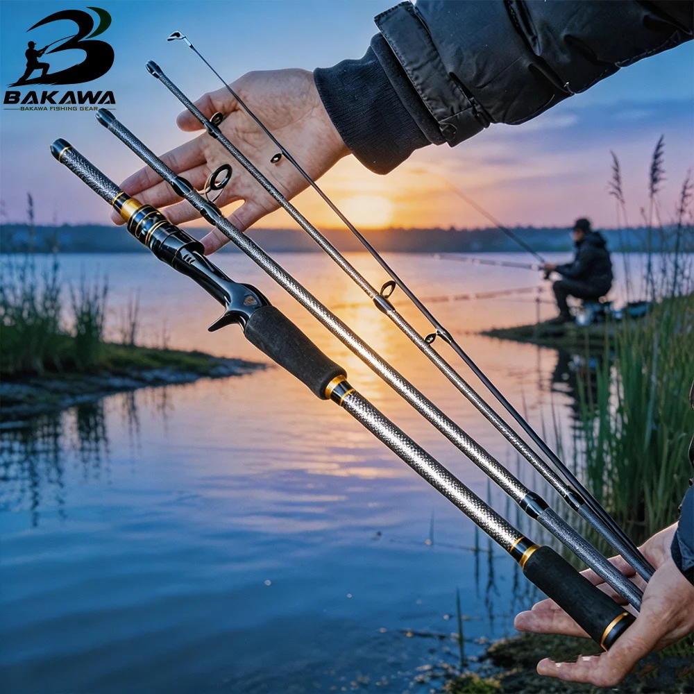 BAKAWA 4-teilige tragbare Angelrute 1,8 m 2,1 m Spinn- und Wurfangelrute Ultraleichte FRP-Kohlefaser-Reiseköderrute für Süßwasser – Detail 2