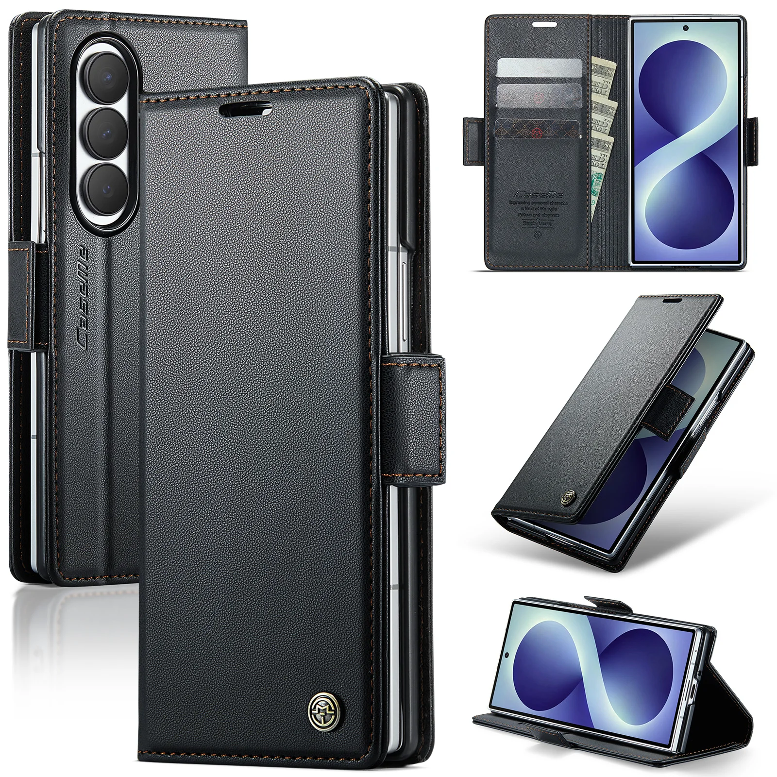 CaseMe For Samsung Galaxy Z Fold 8 Ultra Magnetic Protection Flip Pu Leather Phone Case Wallet Card Slot Shockproof Back Cover
