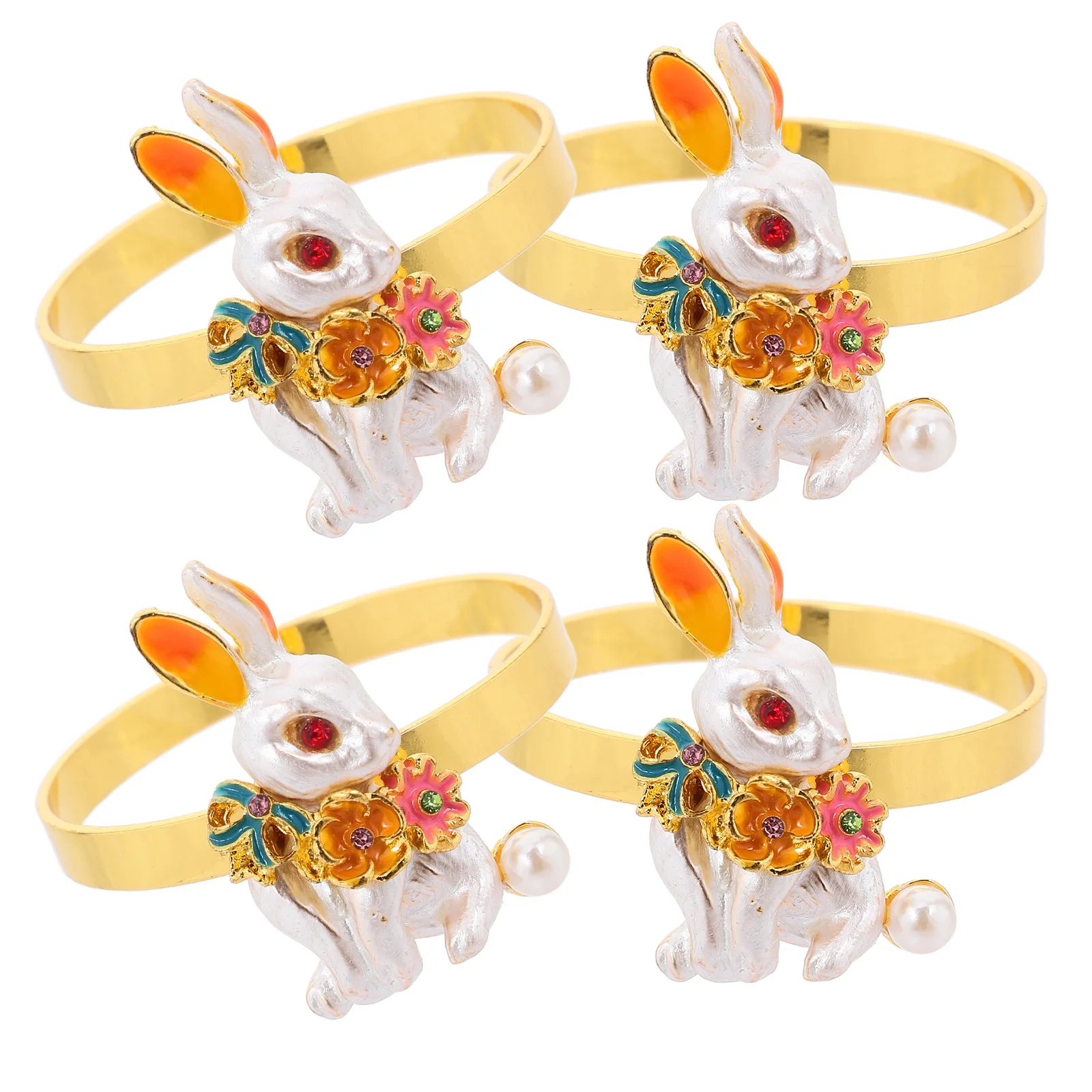 

4Pcs Easter Bunny Napkin Rings Alloy Cute Rabbit Napkin Buckles for Easter Dinner Table Setting Holiday Party Decor