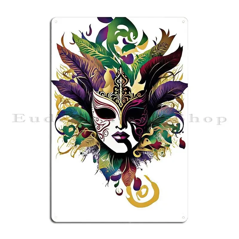 Colorful Feathered Mardi Gras Festival Design Metal Signs Wall Mural Custom Plaques Club Cinema Tin Sign Poster