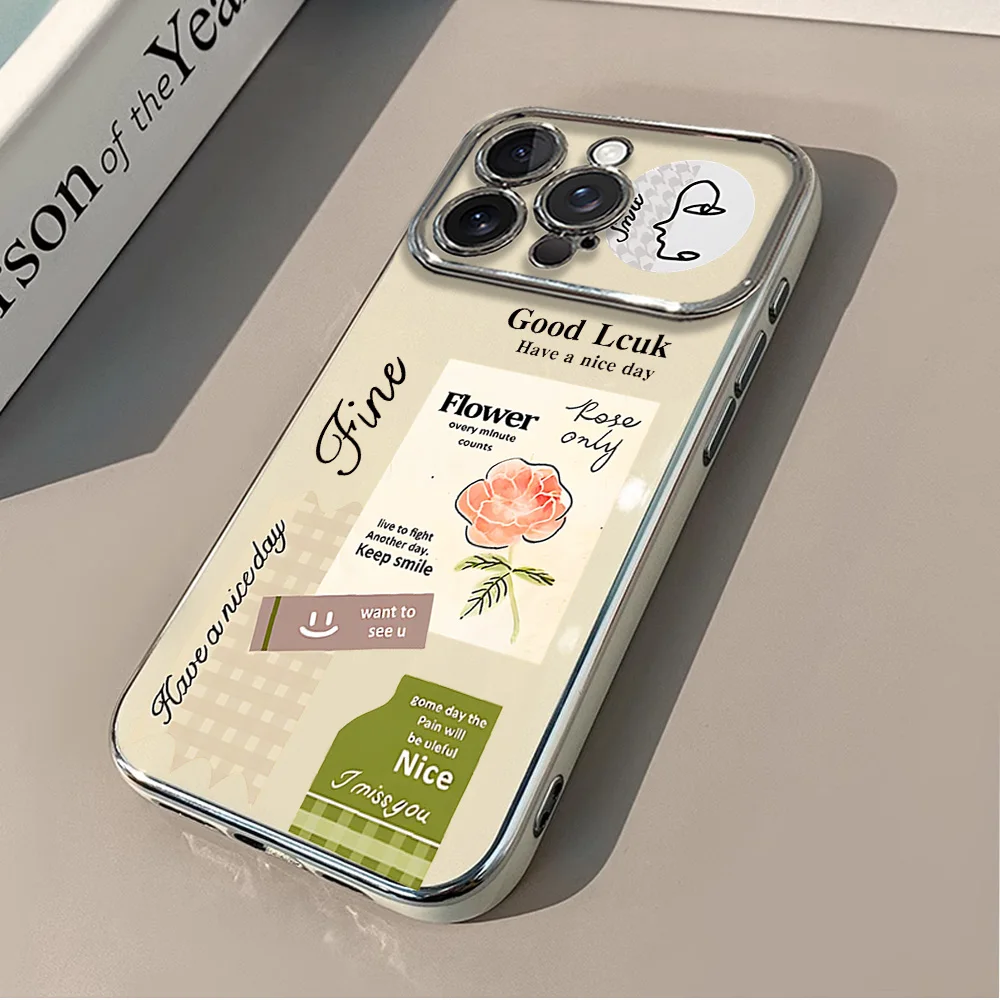 Fashion Haute Couture Rose Label Art Electric Ferry Large Window Phone Case For IPhone 12 11 13 14 15 16 Max Pro Plus Shell