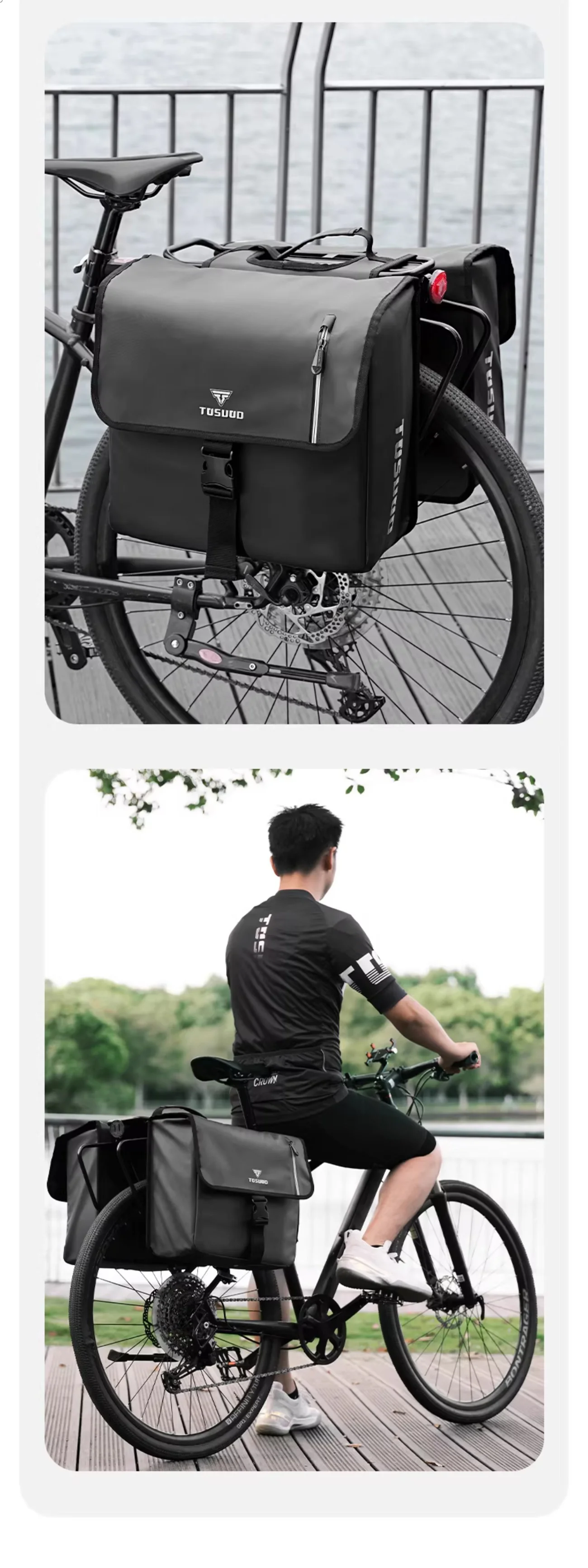 TOSUOD 40L Fahrrad-Rücksitztasche mit großer Kapazität, Fahrrad-Seitentasche, Fahrrad-Gepäckträgertasche, Fahrradtasche für Radfahren, Reisen – Detail 15