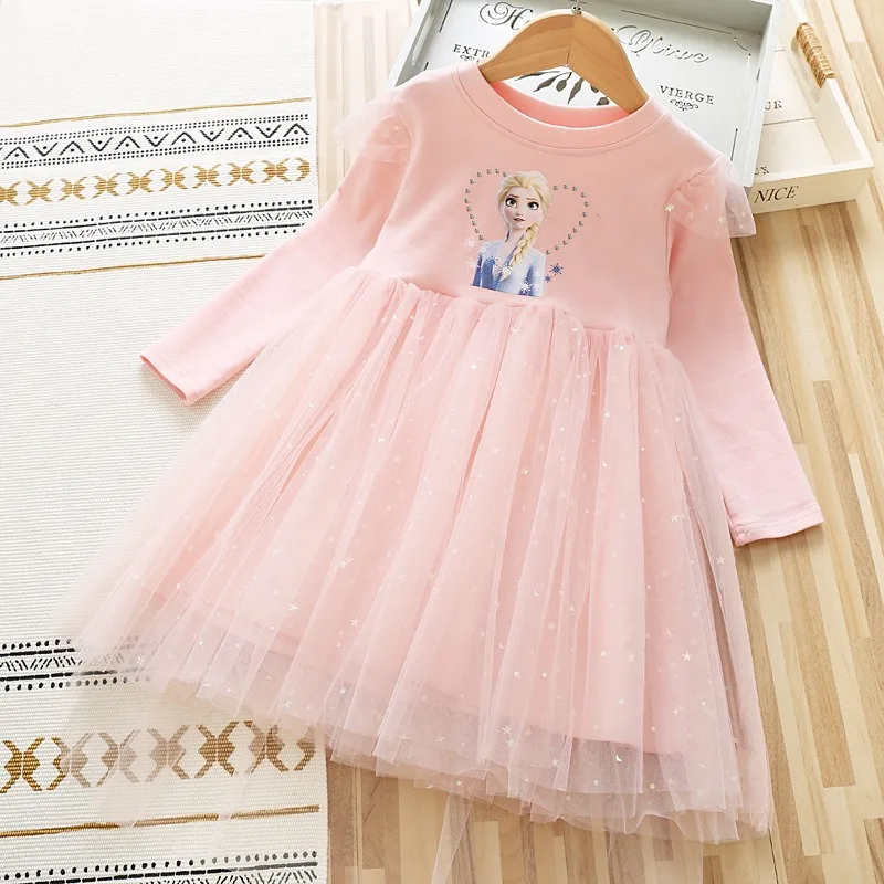 2024 New Princess Dress Girls Dress Long-sleeved For Children\'s Party Clothes Elsa Frozen Dress Spring Autumn Kids Dress 2-9Y