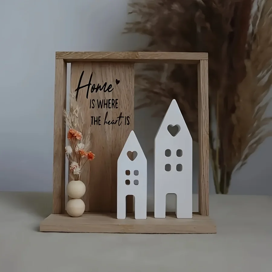 Resin Silicone Mold, double-style hollow cottage-shaped silicone mold. Heart-shaped window house outline cavity.