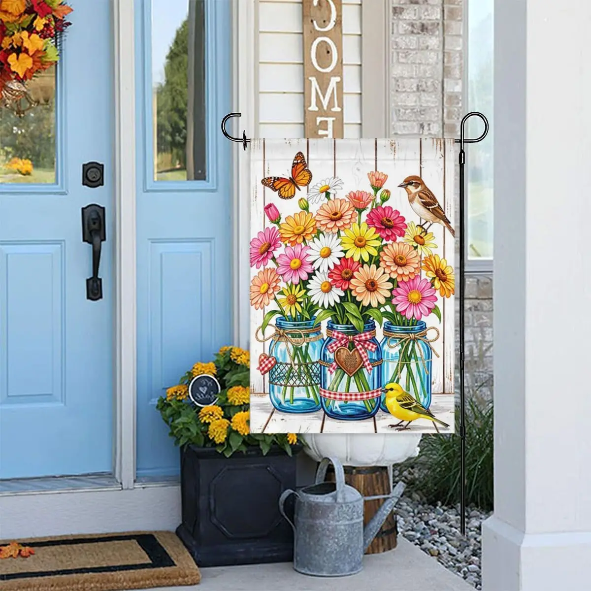 Vibrant Floral Garden Flag 12x18 Inch Double Sided – Hummingbird Butterfly Spring Summer Yard Decoration， Farmhouse Outdoor jjp