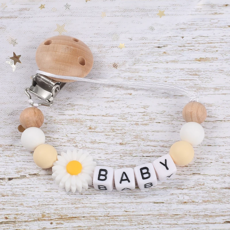 Personalized Baby Pacifier Chain with Silicone Daisy Holder