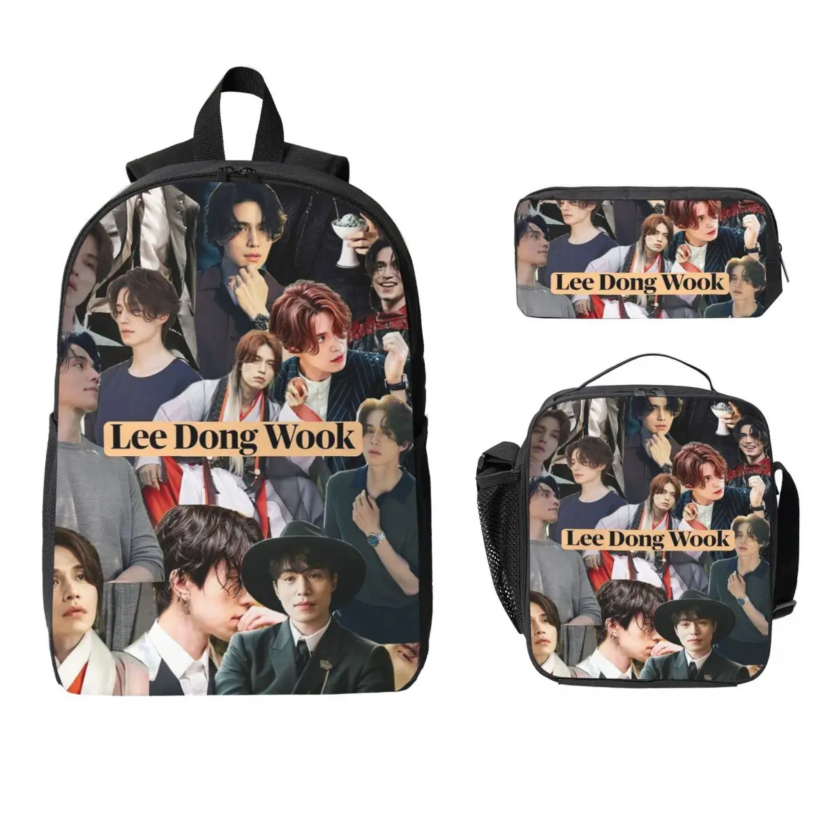 Lee Dong Wook Backpack Boys Girls BookBag School Bag Laptop Shoulder Bags 3ps Insulated Lunch Bag Pencil Case
