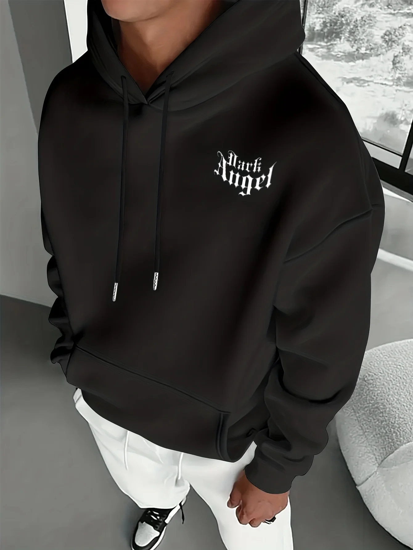 Herren Angel Dark Wings Hoodie im Gothic-Stil, Herbst/Winter, Fleece-gefüttert, warm, locker, bequem, modisch, lässiger Pullover – Detail 4