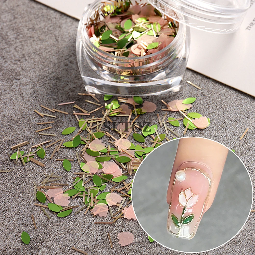 Roze Tulp Nail Art Pailletten Bloem Bladlijnen Vorm Vlok Holografische Nagel Gemengde Papierresten Diy Manicure Decoratie Nlyjx01