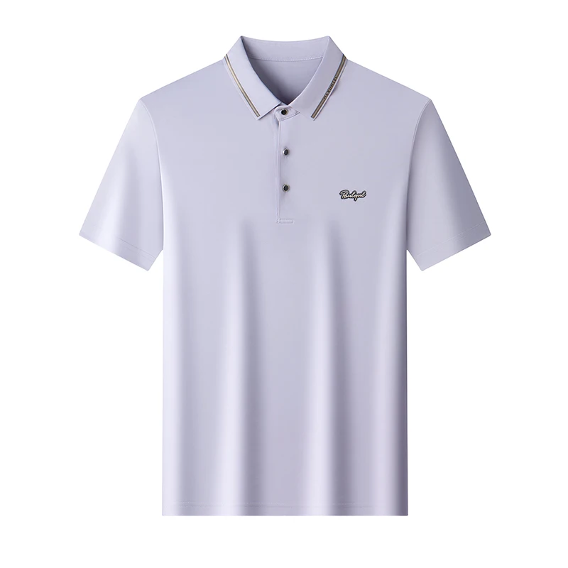 2026 Summer New MenT-shirt Premium Wrinkle-Free Luxury Lavender with Embroidered Chest Logo Formal Gentleman T Shirt for Man