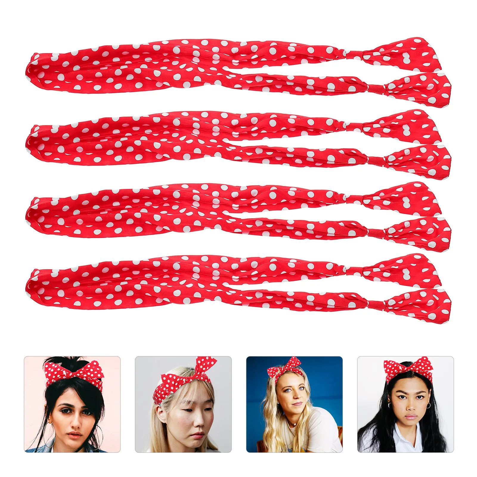 

Набор из 4 повязок для волос с узором в горошек и бантом, на проволочной основе, для вечеринок, милый аксессуар для волос, женский праздничный головной убор