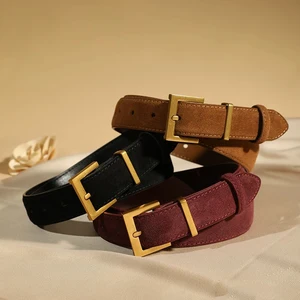 Moda camurça couro feminino cintos de couro genuíno 2.8cm de largura cinto fivela de metal feminino cinto combinado vestido jeans cinto magro 10 principais vendas calça legging suede - №1