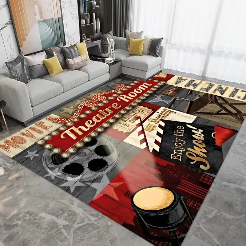 

Soft Vintage Movie Theater Area Rug - Large Non-Slip Cozy Carpet for Home Theater, Living Room, Bedroom Decor - 6'X8'