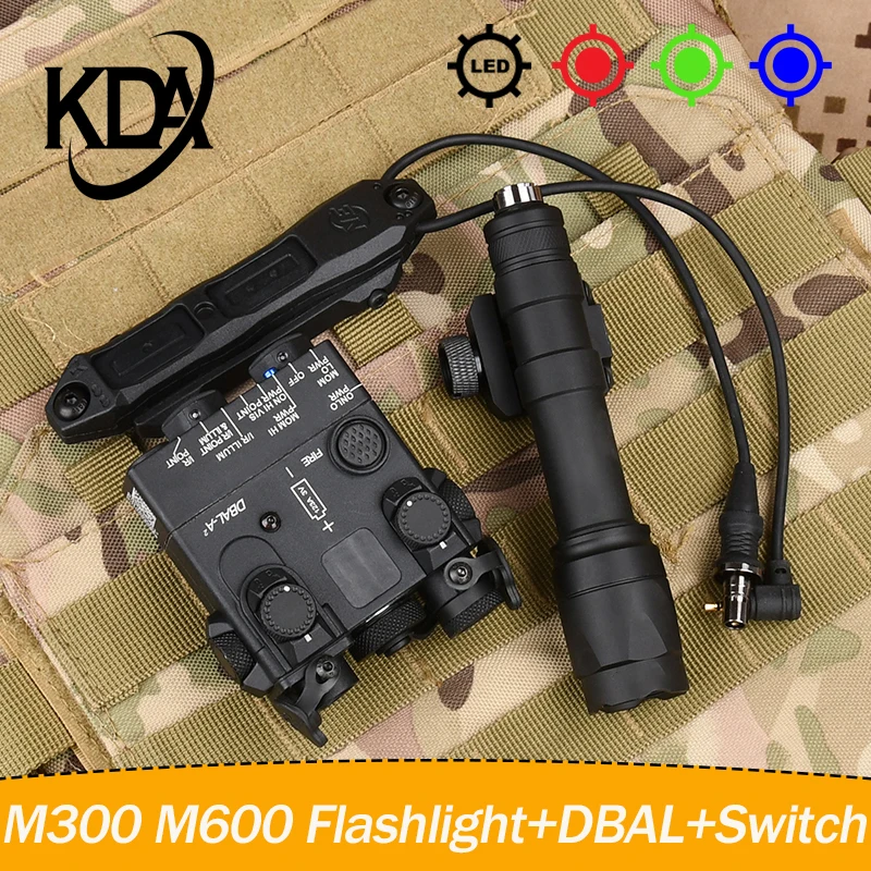 

DBAL-A2 NO IR Version Red Dot Green Blue Laser Indicator Airsoft LED Strobe Light Weapon unting Scout Light M300 M600 Flashlight