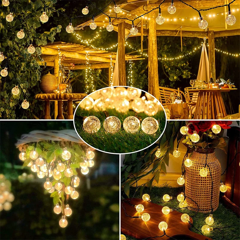 Guirlande solaire à bulles, décorations de jardin, mariage, noël, Ramadan, extérieur, Globe en cristal, guirlande lumineuse solaire