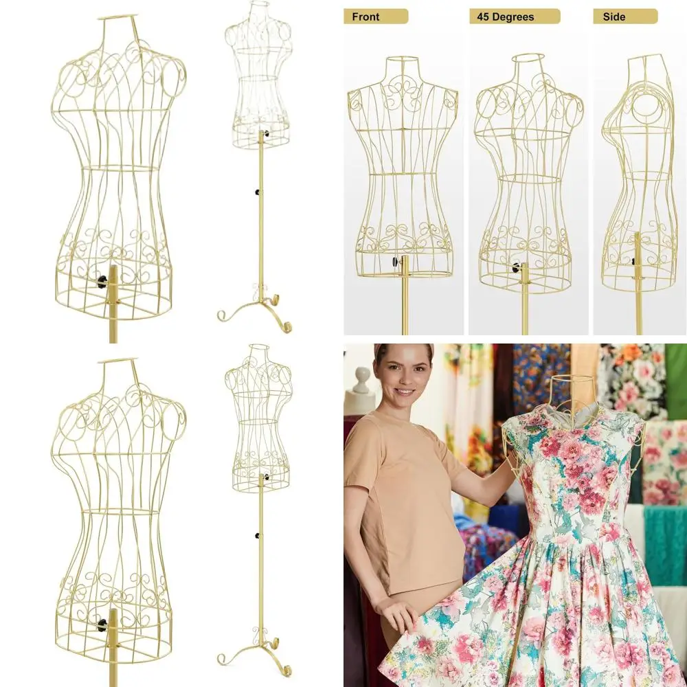 

Adjustable Height Gold Female Dress Form Mannequin with Metal Stand for Clothing Display