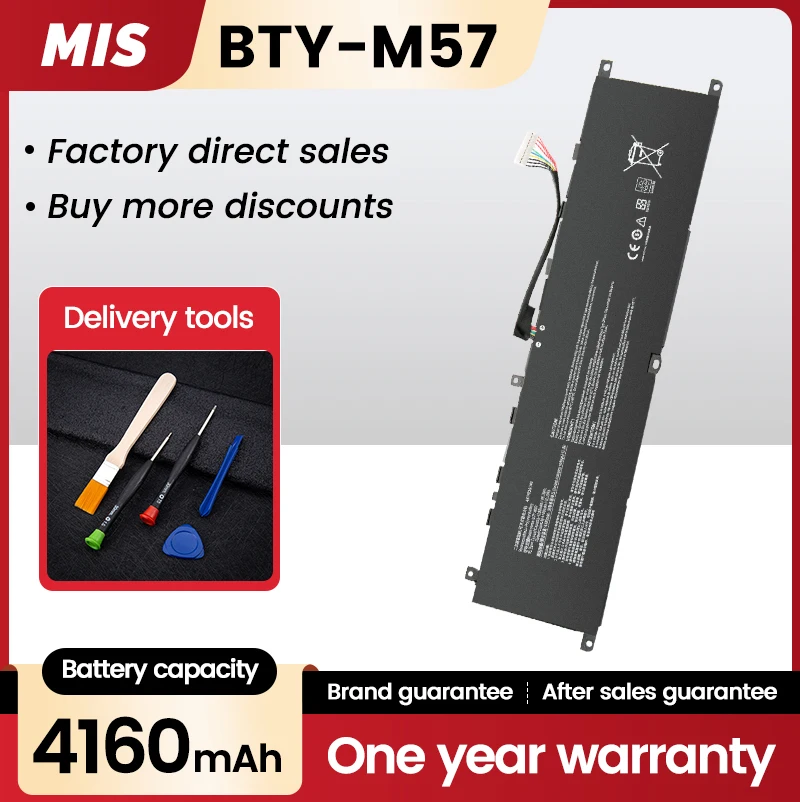 

BNN New BTY-M57 Laptop Battery for MSI GP66 GP76 4160mah Leopard 10UG Series 11UH 10UH 11UE MS-17K3 OEM Quality