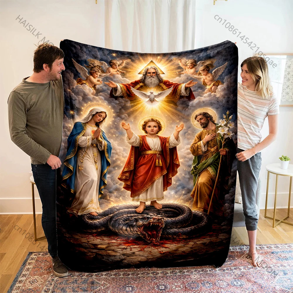 1PC Sacred figures with angels Print Blanket Warm Soft Fluffy Kids and Adult Sofa Bed Throw Blanket Outdoor Travel Camping RV