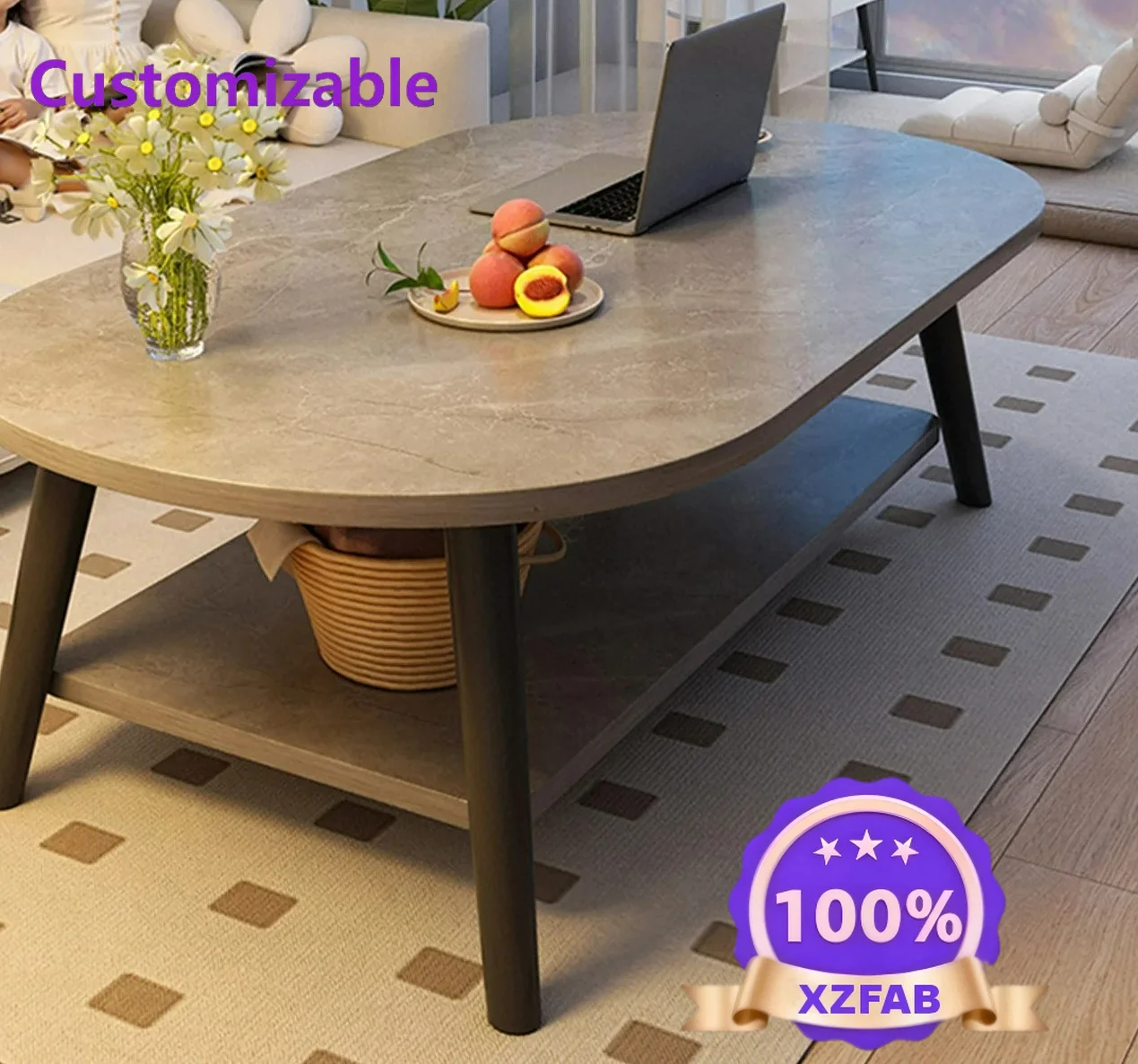 Factory Direct 2026 Coffee table living room household small apartment table simple rental house with simple oval sofa tea table