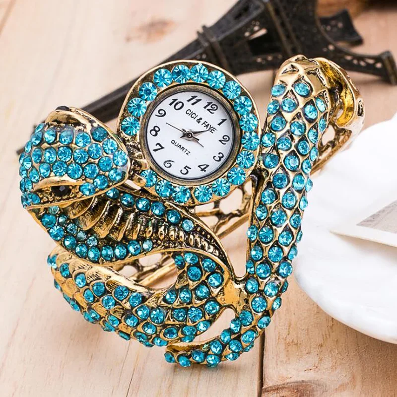 Luxury Snake Shape Women Watch Ladies Bracelet Retro Roman Scale Crystal Quartz Watches Female Dress Clock Relogio Feminino Gift