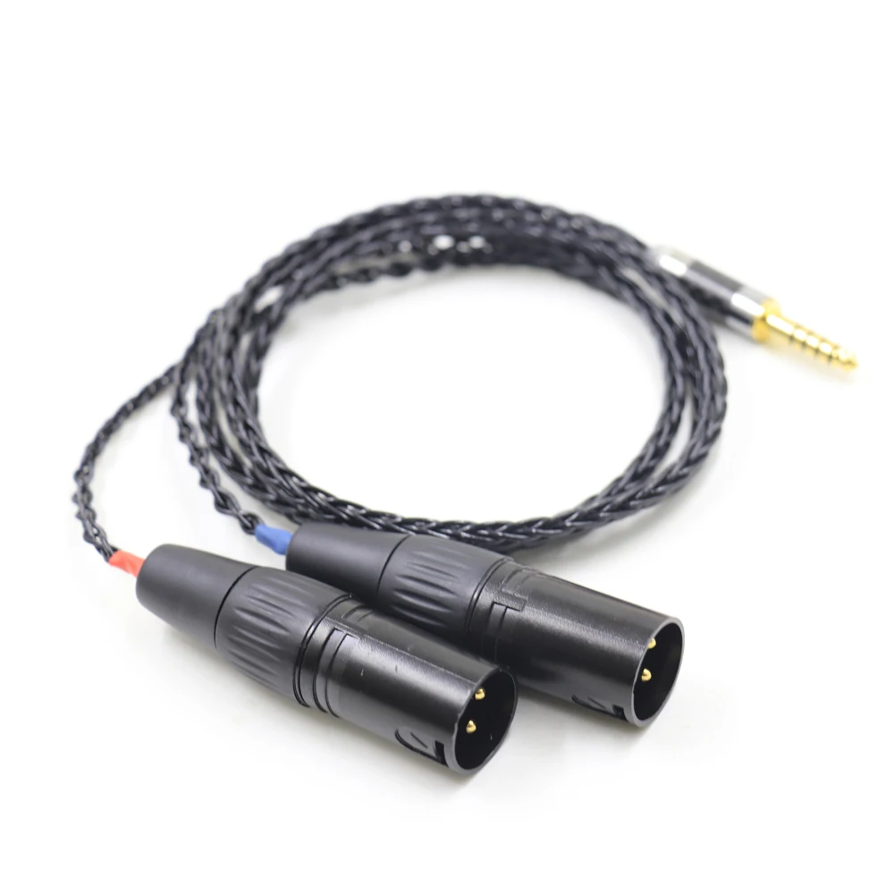 Black High Quality  8 Cores Silver Plated 4.4mm Balanced Male to Dual 2x 3pin XLR Balanced Male Audio Adapter Cable