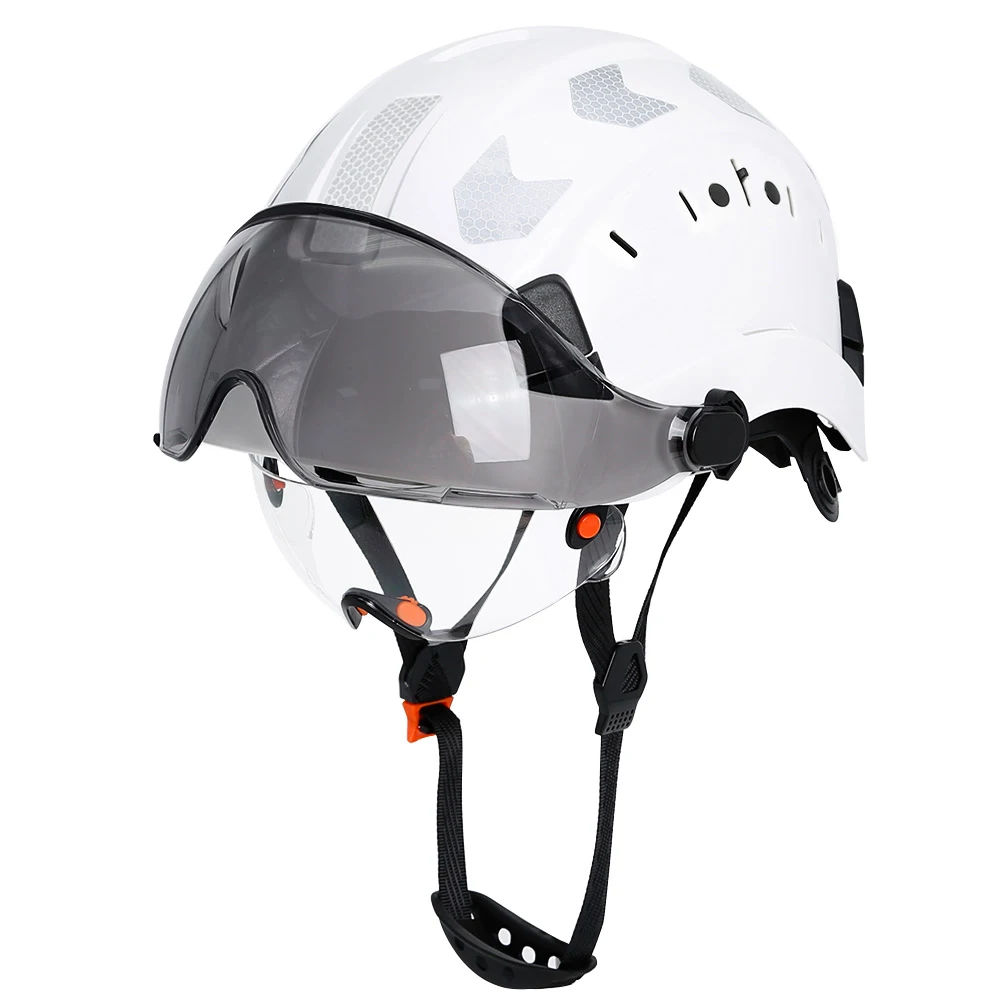 

CE Construction Safety Helmet W/ Double Goggles Reflective Stickers ABS ANSI Industrial Protection Cap Engineer Work Rescue Hat