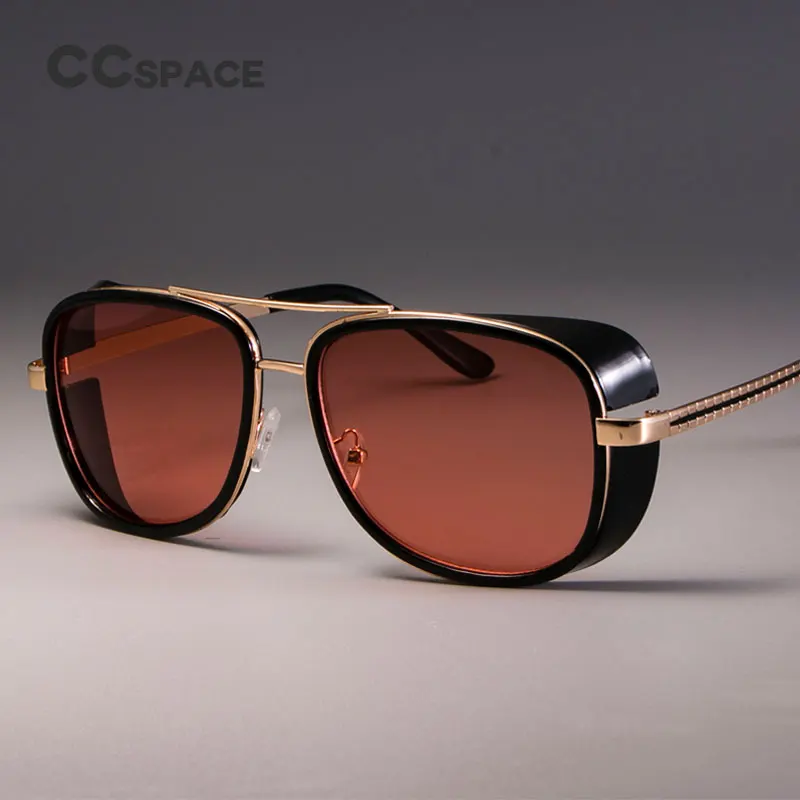 

CCSPACE Steampunk Sunglasses Men Mirrored Brand Designer Glasses Fashion Eyewear Shades UV Protection
