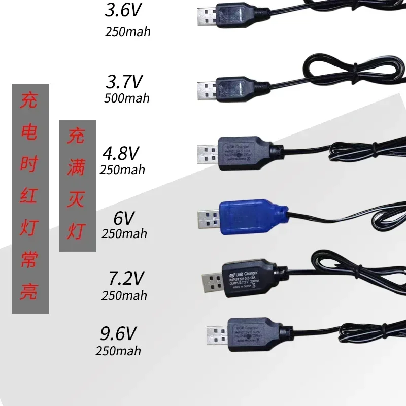 3.6V 4.8V 6V 7.2V Cabo adaptador de carregador USB preto universal para helicóptero drone Sky Viper