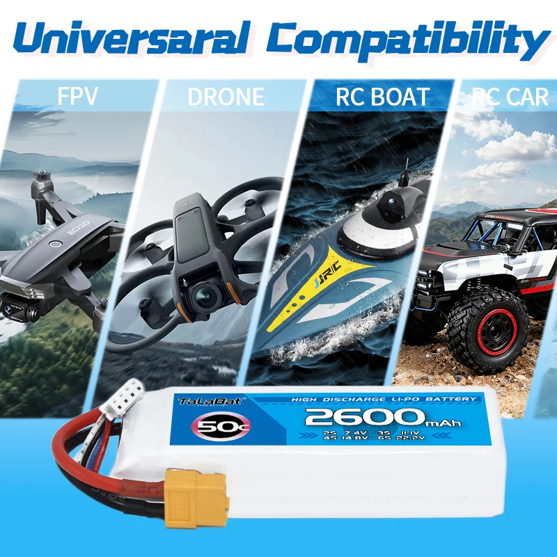 2Pcs TalaBat 3S Rechargeable Lipo Battery 11.1v 2600mah 50C With XT60 Connector For RC Truck Car FPV Drones Airplane Hobby Parts