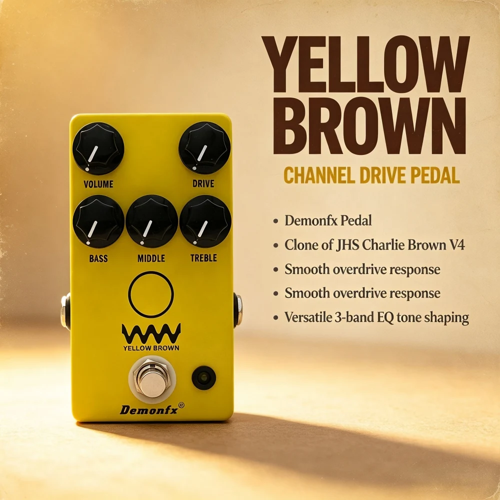 Demonfx Yellow Brown Overdrive-Distortion Gitarreneffektpedal mit Lautstärke-, Drive-, Bass-, Mittelton- und Höhenreglern