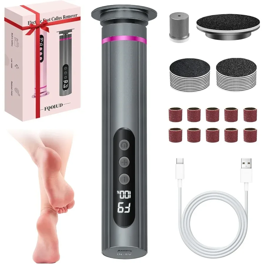 مبرد قدم كهربائي 2 في 1 مع سرعة قابلة للتعديل و9 إعدادات للسرعة لإزالة مسامير القدم الفعالة تتضمن أقراص ورق الصنفرة و