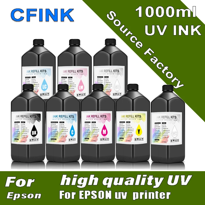 Tinta LED UV de 1000ml para Epson 1390, L800, L1800, L805, R1800, R1900, impresora UV modificada para DX4, DX5, DX6, DX7, DX10, TX800, XP600, cabezal de impresión