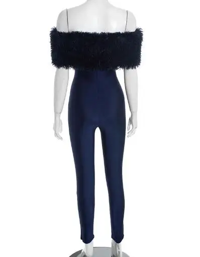 Tute da donna Autunno e inverno Tuta intera con spalle scoperte Collo in pelliccia Patchwork senza maniche Parte elastica Tuta Abbigliamento da donna