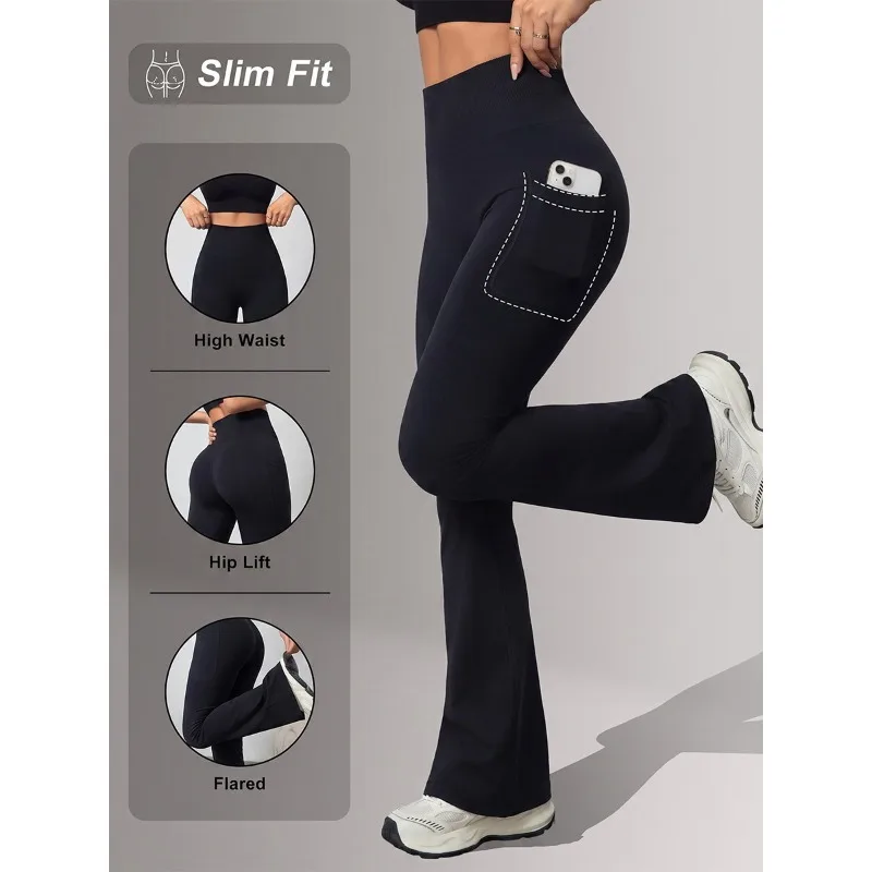 Women Seamless High Waist Flared Yoga Pants Peach Butt Lift Stretch Pants Outdoor Fitness Daily Running Sports Workout Bottoms