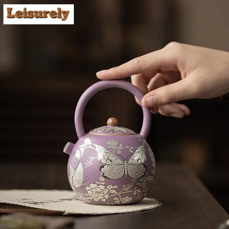 210ml Gilt Silver Butterfly Flower Lifting Handle Teapot Luxury Tea Infuser Pot Tea Brewing Kettle With Ball Hole Teaset Supplie view 5
