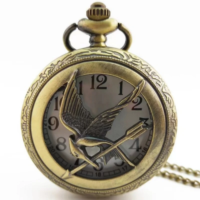 Retro quartz Hunger Games popular hollow Mockingbird design stylish bronze pocket watch