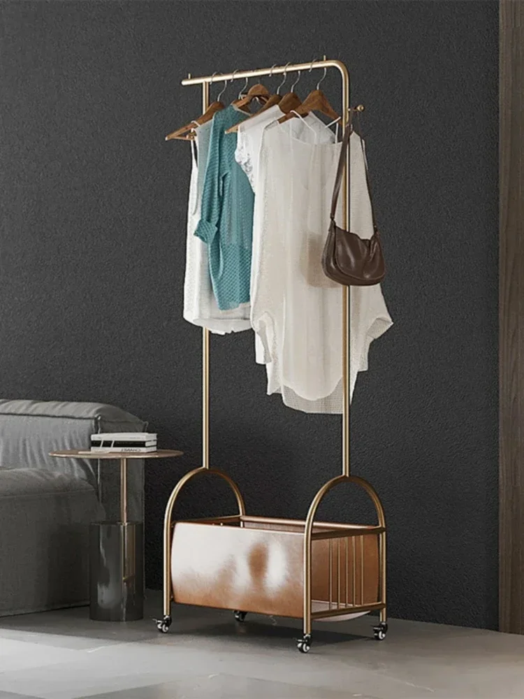 Scandinavian Light Luxury Bedroom Hanging Rack Floor with Wheels Movable Coat Rack Bedside Storage Multifunctional Clothes Racks