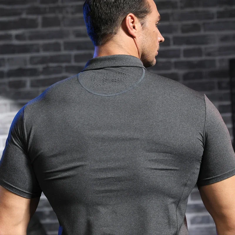 Men's Bodybuilding Quick Dry Short Sleeve Golf Tennis Lapel Shirts Tops Outdoor Sports T-Shirt Solid Colour Large Size 5XL