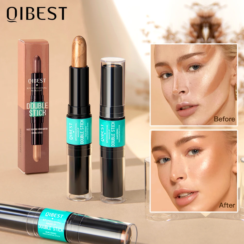 

QIBEST 2 In 1 Matte Contouring Bronzer Stick Double Head High Gloss Face Nose Shadow Cream Brighten Highlighter Makeup Concealer