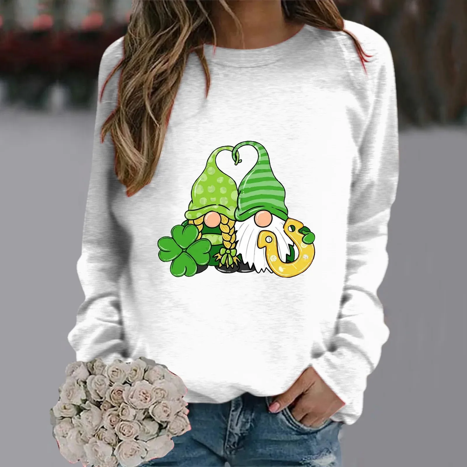 Amazon Wish Independent Store Christmas Saint Patrick Round Neck Sweatshirt Pattern Printing Long Sleeve Round Neck Sweatshirt