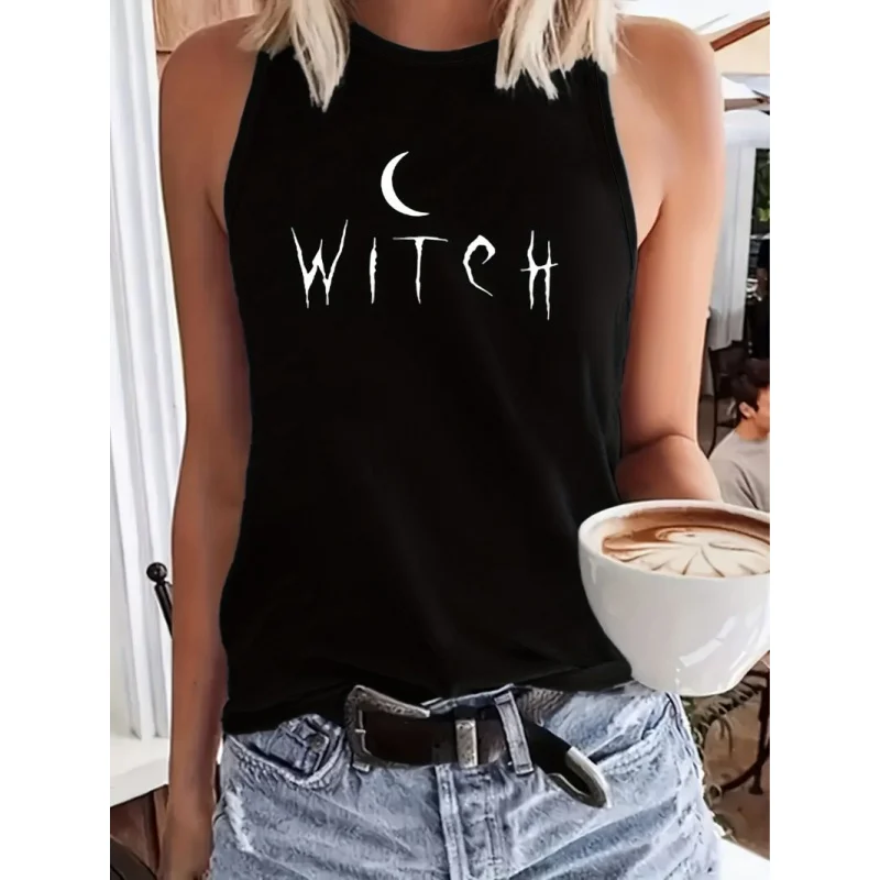 

Black Sleeveless Loose Pullover Urban Leisure Digital Printing Women's Characteristic Vest